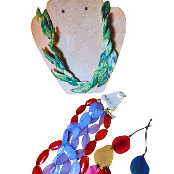 13 Pc Lot Vintage Modern Costume Necklace Bold Plastic Beads Liz Claiborne Retro - Picture 3 of 6